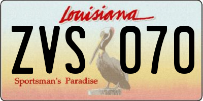 LA license plate ZVS070