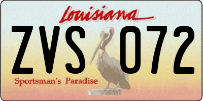 LA license plate ZVS072