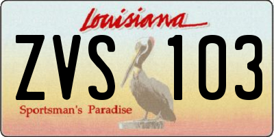 LA license plate ZVS103