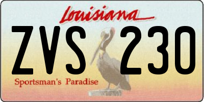 LA license plate ZVS230