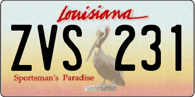 LA license plate ZVS231