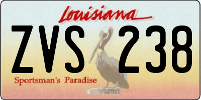 LA license plate ZVS238