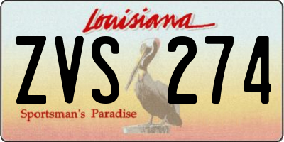 LA license plate ZVS274