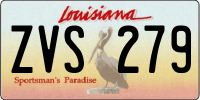LA license plate ZVS279