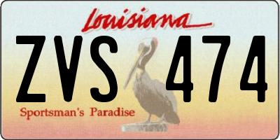 LA license plate ZVS474