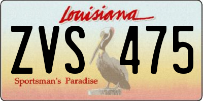 LA license plate ZVS475