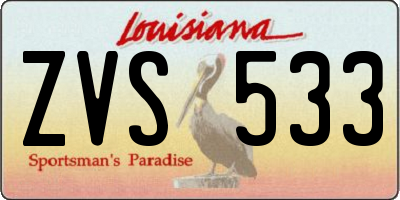 LA license plate ZVS533