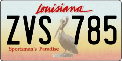 LA license plate ZVS785