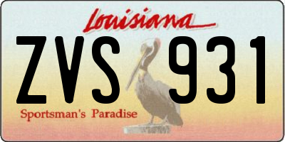 LA license plate ZVS931