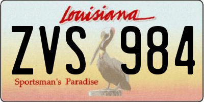 LA license plate ZVS984