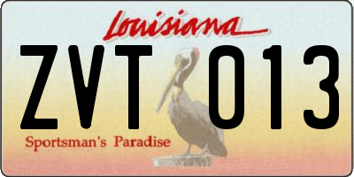 LA license plate ZVT013
