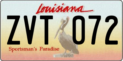 LA license plate ZVT072