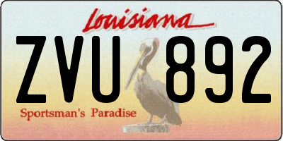 LA license plate ZVU892