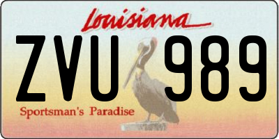 LA license plate ZVU989