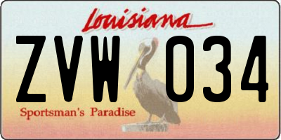 LA license plate ZVW034