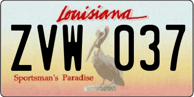LA license plate ZVW037