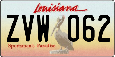 LA license plate ZVW062