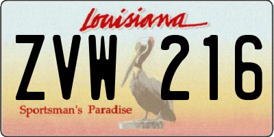 LA license plate ZVW216