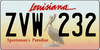 LA license plate ZVW232