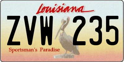 LA license plate ZVW235