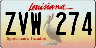 LA license plate ZVW274