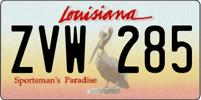 LA license plate ZVW285