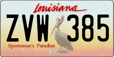 LA license plate ZVW385