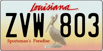 LA license plate ZVW803