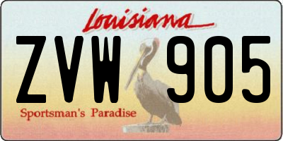 LA license plate ZVW905