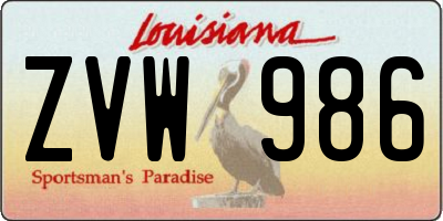 LA license plate ZVW986