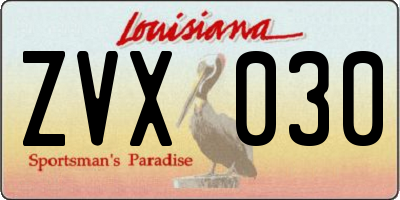 LA license plate ZVX030
