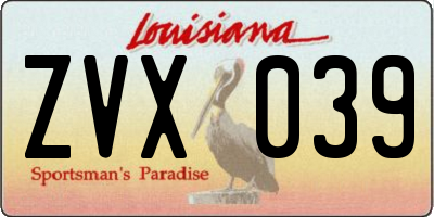 LA license plate ZVX039