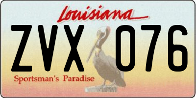 LA license plate ZVX076