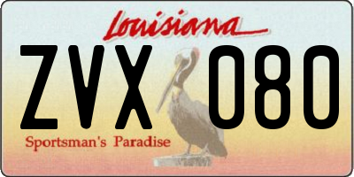 LA license plate ZVX080