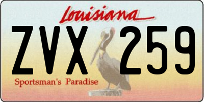 LA license plate ZVX259