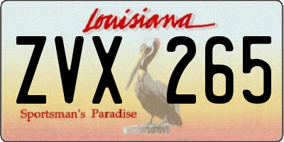 LA license plate ZVX265