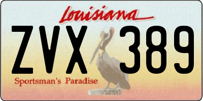 LA license plate ZVX389