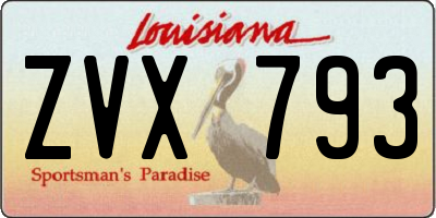 LA license plate ZVX793