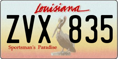 LA license plate ZVX835