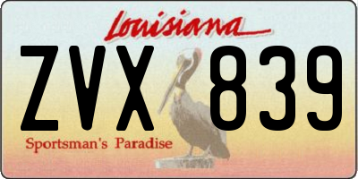 LA license plate ZVX839