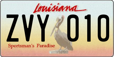 LA license plate ZVY010