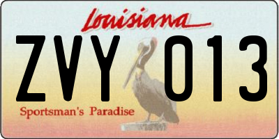 LA license plate ZVY013