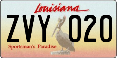 LA license plate ZVY020