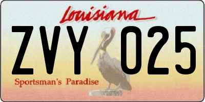LA license plate ZVY025