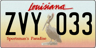 LA license plate ZVY033