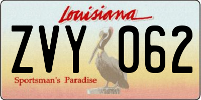 LA license plate ZVY062