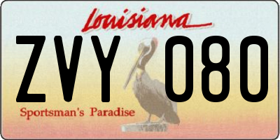 LA license plate ZVY080