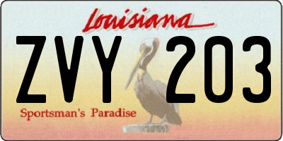 LA license plate ZVY203