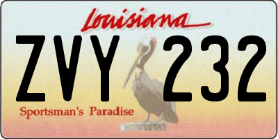 LA license plate ZVY232