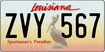 LA license plate ZVY567